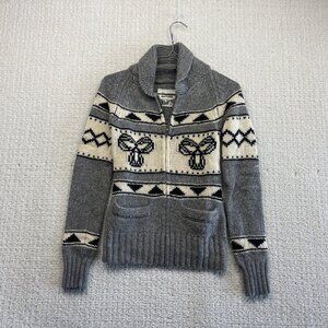 Aritzia TNA Lamb Wool Knit Cardian Full Zip Sweater Wom Sz XS Nordic Fair Isle*